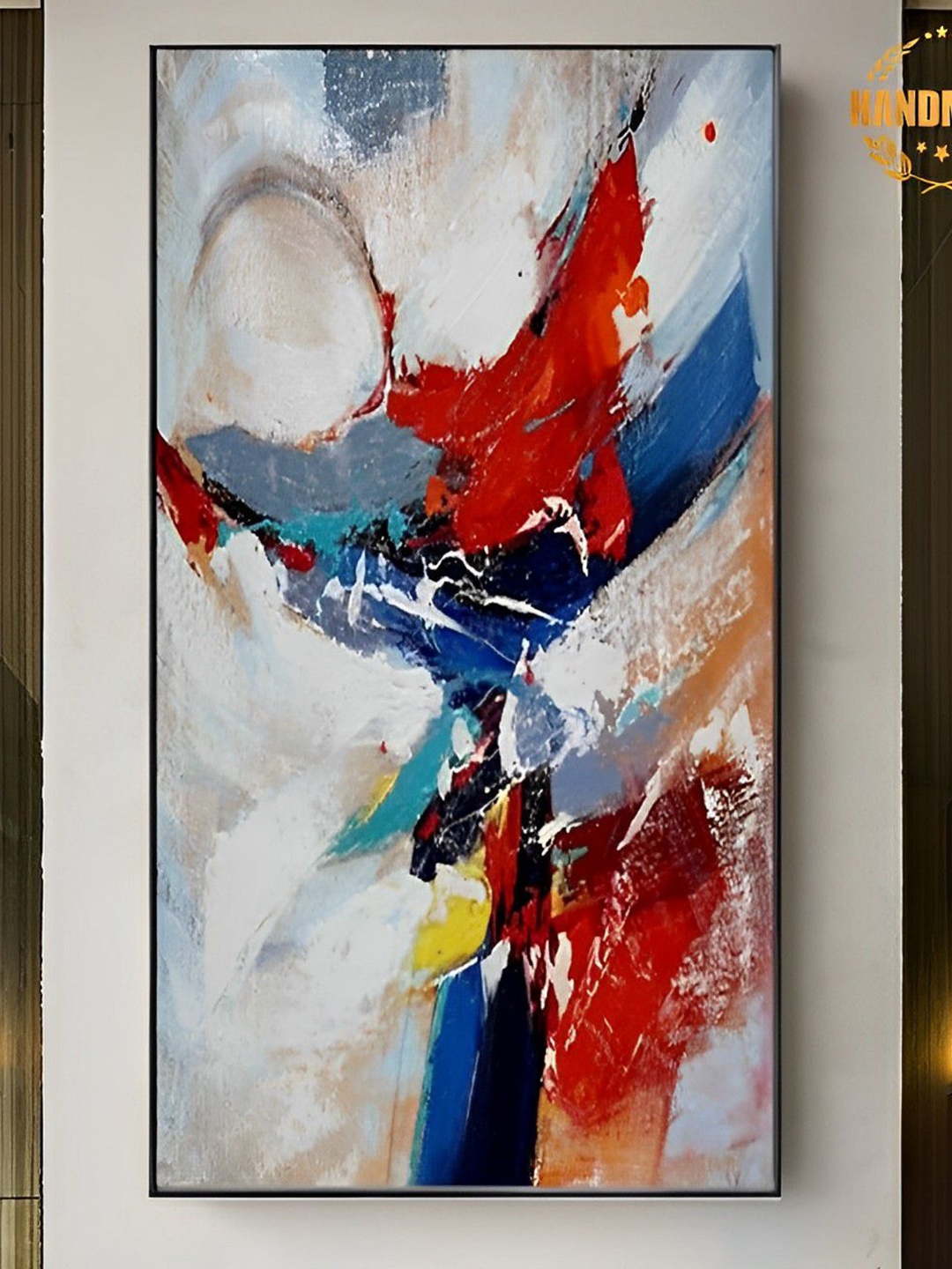 

THE HANDMADE FLAIR Blue & White Abstract Painting Framed Wall Art