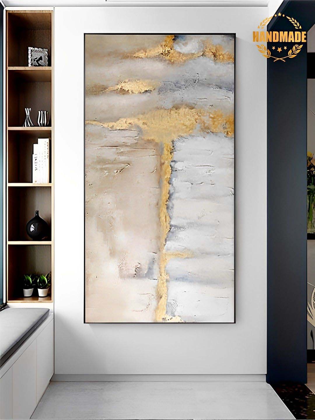 

THE HANDMADE FLAIR Beige & Gold Abstract Printed Framed Wall Art