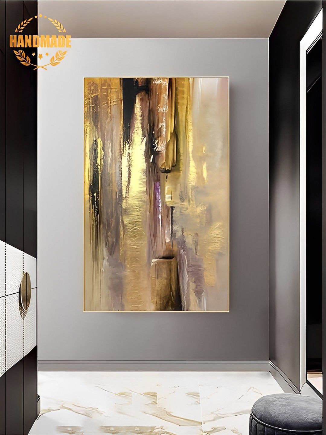 

THE HANDMADE FLAIR Beige & Brown Abstract Painting Framed Wall Art
