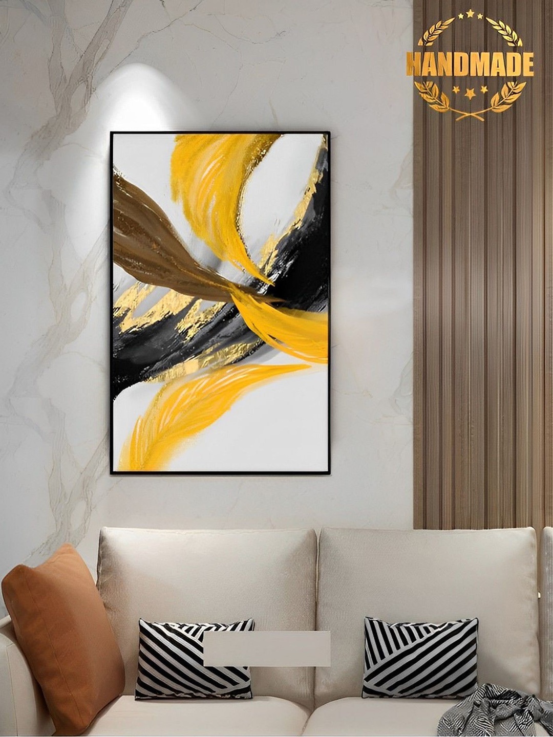 

THE HANDMADE FLAIR Black & White Abstract Painting Framed Wall Art