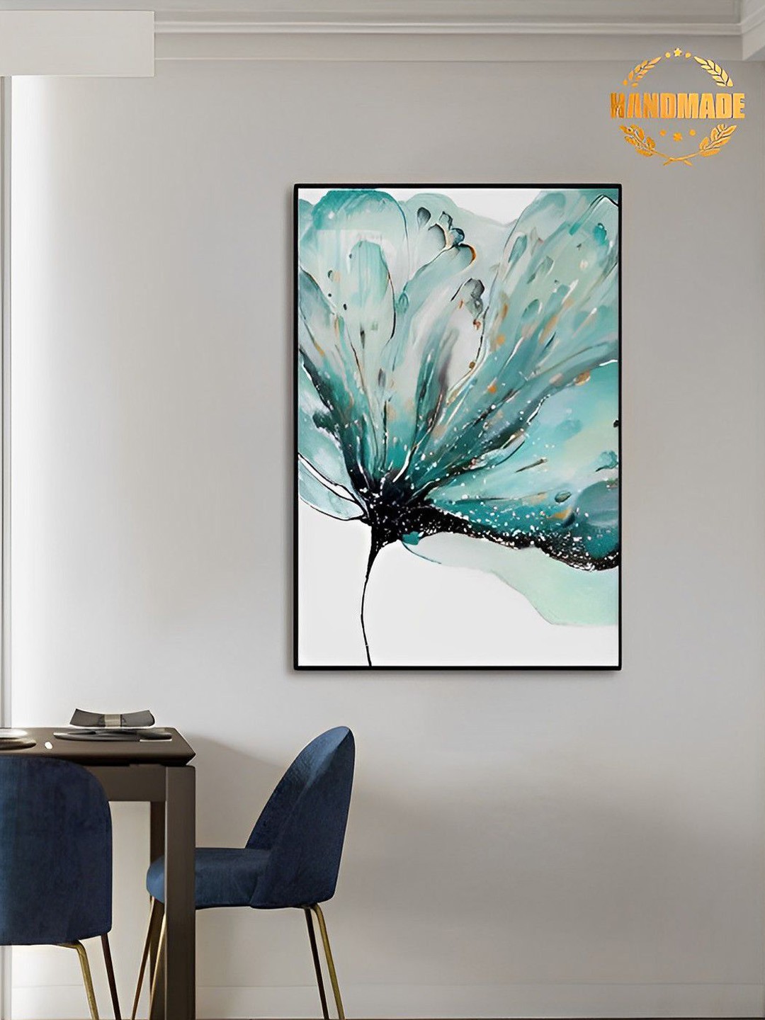 

THE HANDMADE FLAIR Teal & White Floral Printed Framed Wall Art