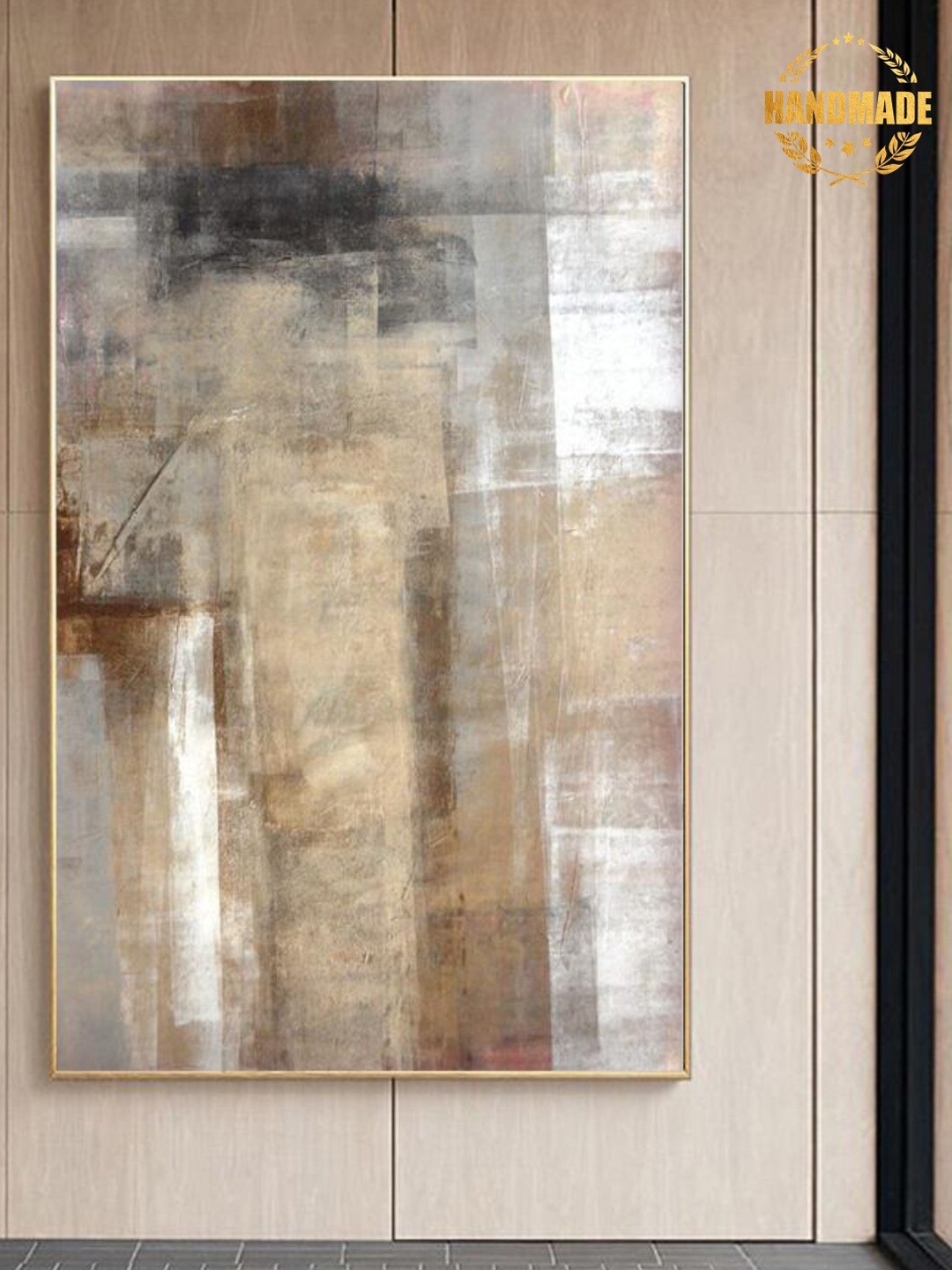 

THE HANDMADE FLAIR Beige & White Abstract Printed Framed Wall Art