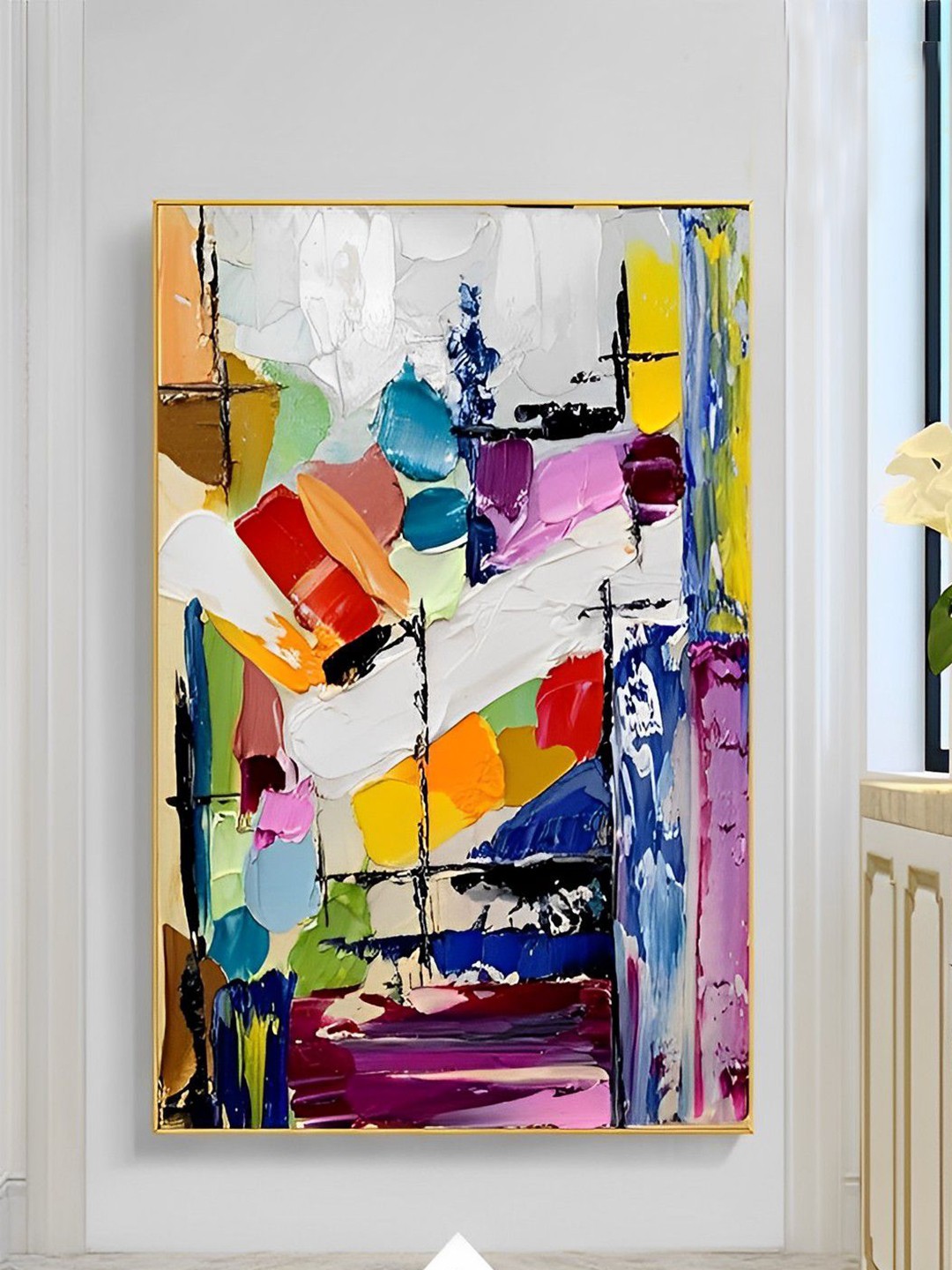 

THE HANDMADE FLAIR Purple & White Abstract Printed Framed Wall Art