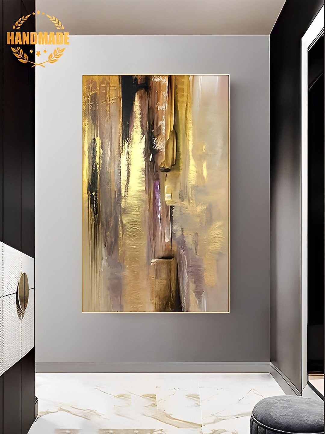 

THE HANDMADE FLAIR Gold & Black Abstract Printed Framed Wall Art