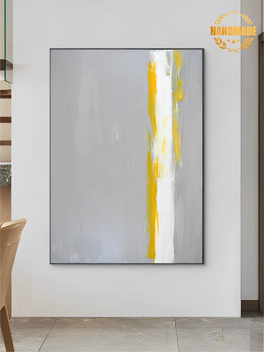 

THE HANDMADE FLAIR Grey & Yellow Abstract Painting Framed Wall Art