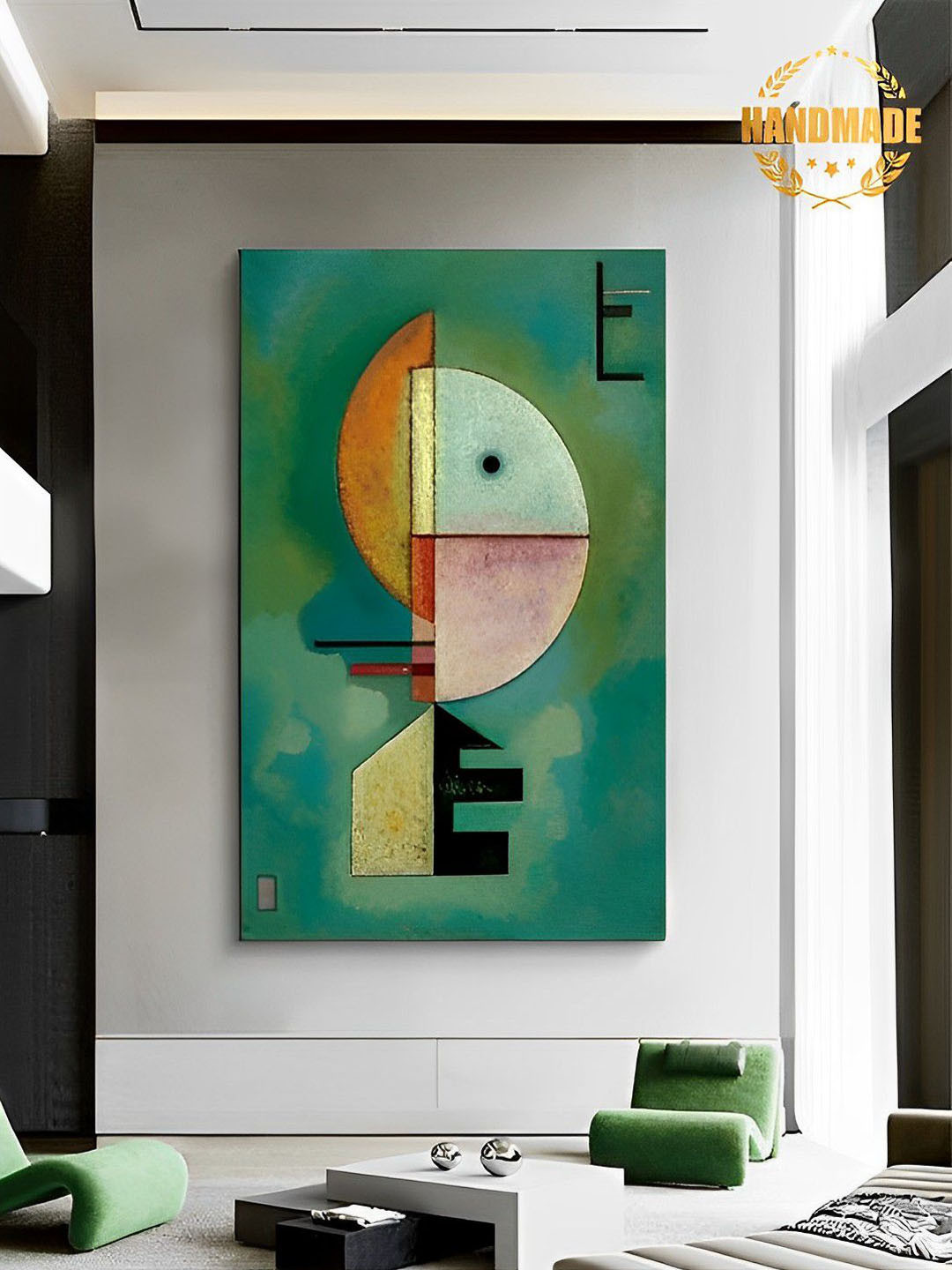 

THE HANDMADE FLAIR Green & Yellow Abstract Painting Framed Wall Art