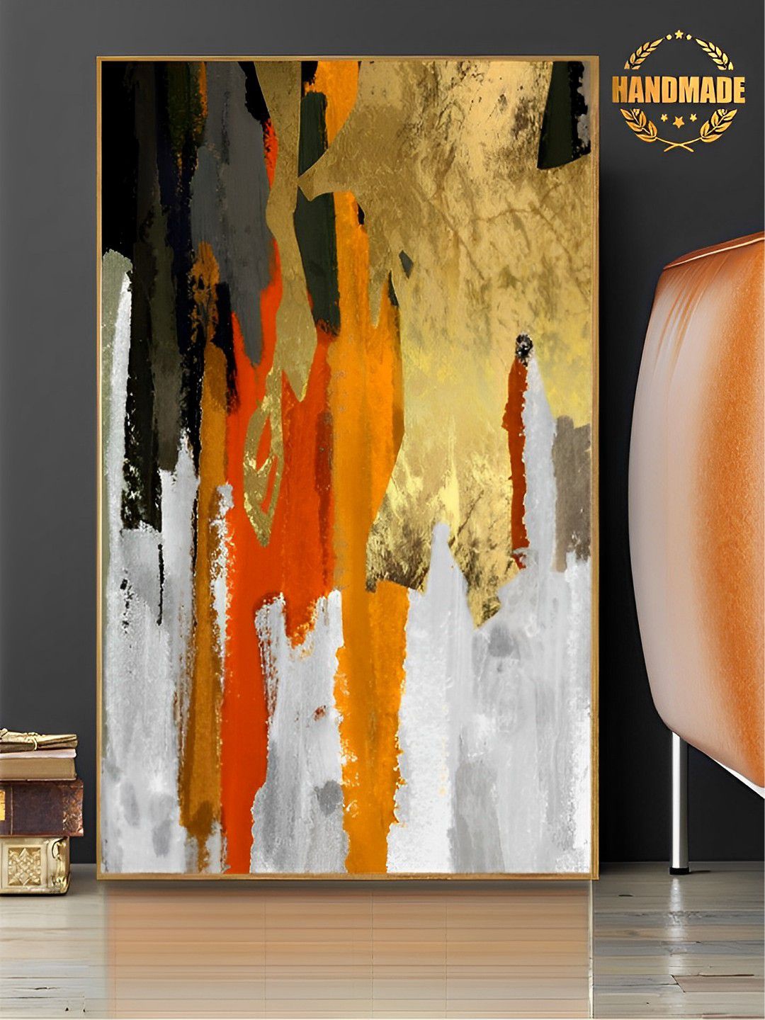 

THE HANDMADE FLAIR Black & Beige Abstract Painting Framed Wall Art