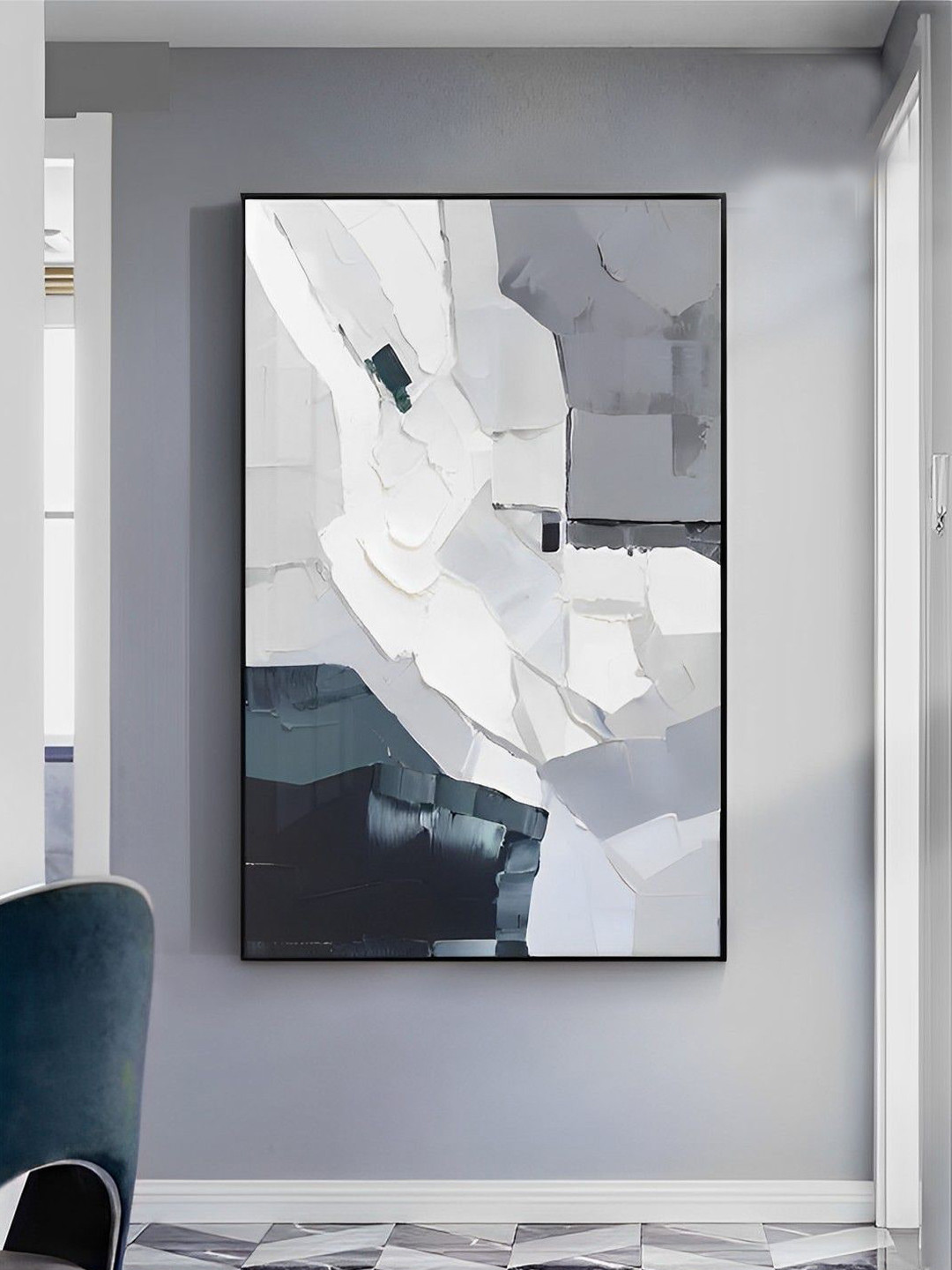 

THE HANDMADE FLAIR Grey & Black Abstract Painting Framed Wall Art