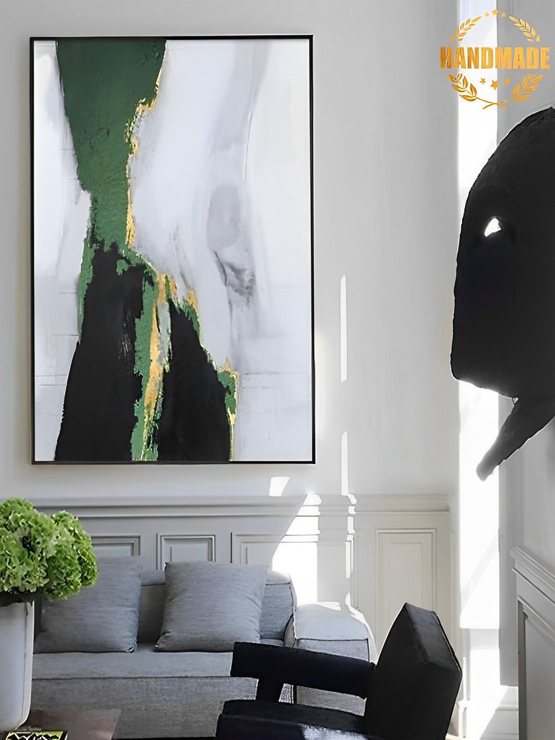 

THE HANDMADE FLAIR Green & Black Abstract Painting Framed Wall Art