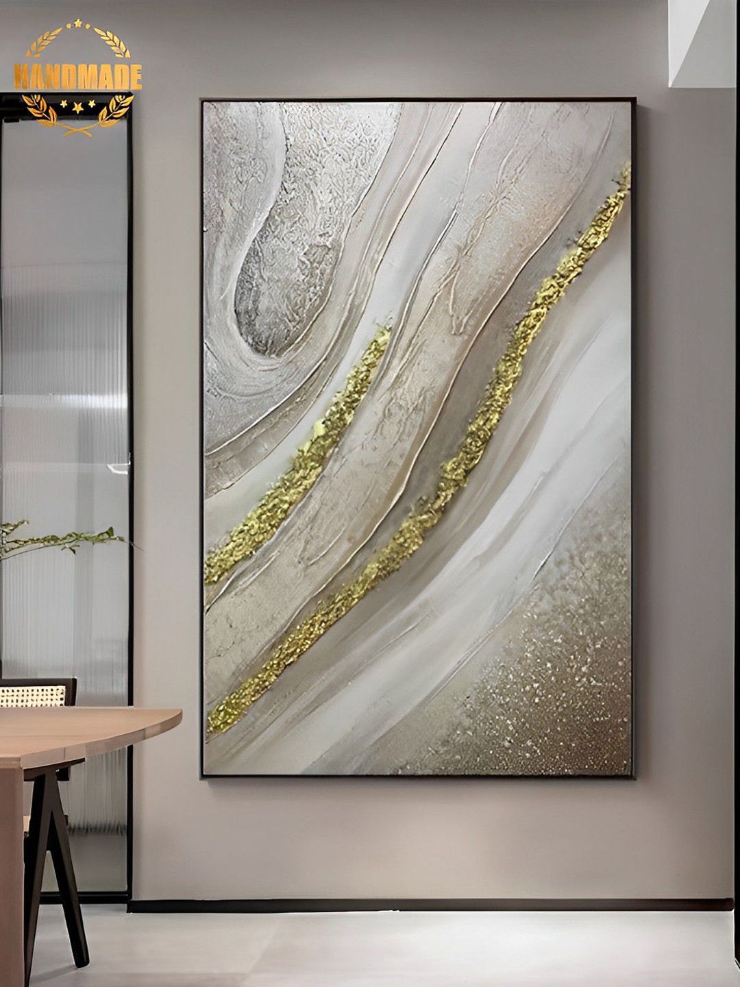 

THE HANDMADE FLAIR Grey & Green Abstract Painting Framed Wall Art