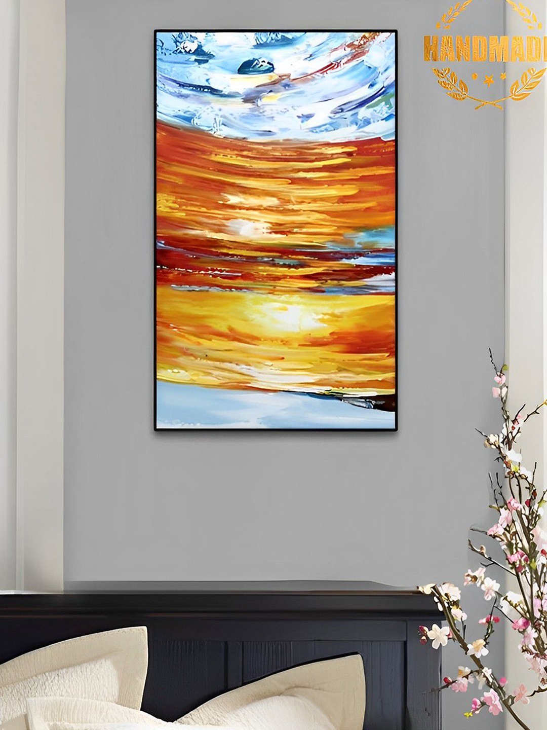 

THE HANDMADE FLAIR Blue & Yellow Abstract Painting Framed Wall Art