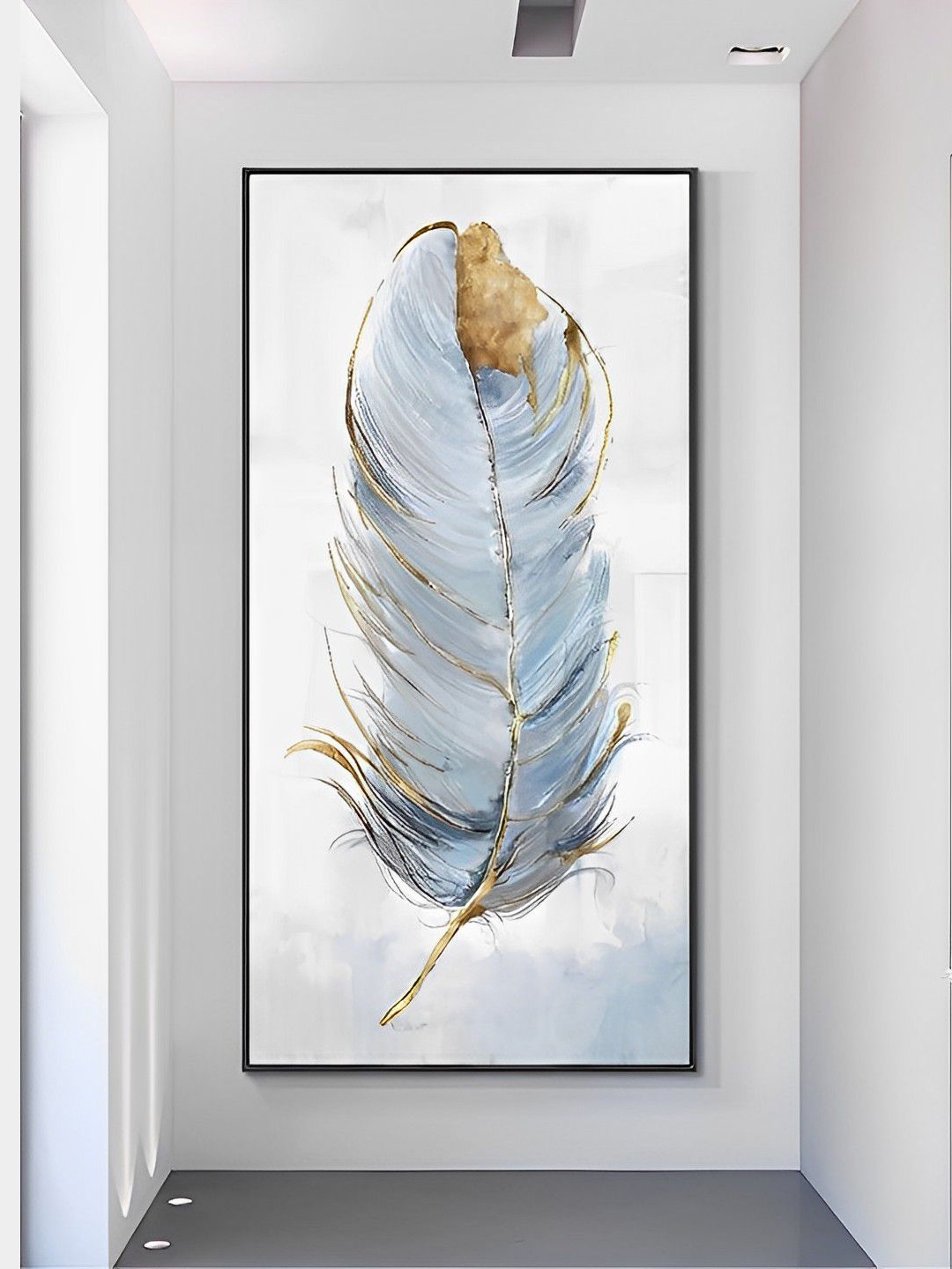 

THE HANDMADE FLAIR Blue & White Feather Painting Framed Wall Art