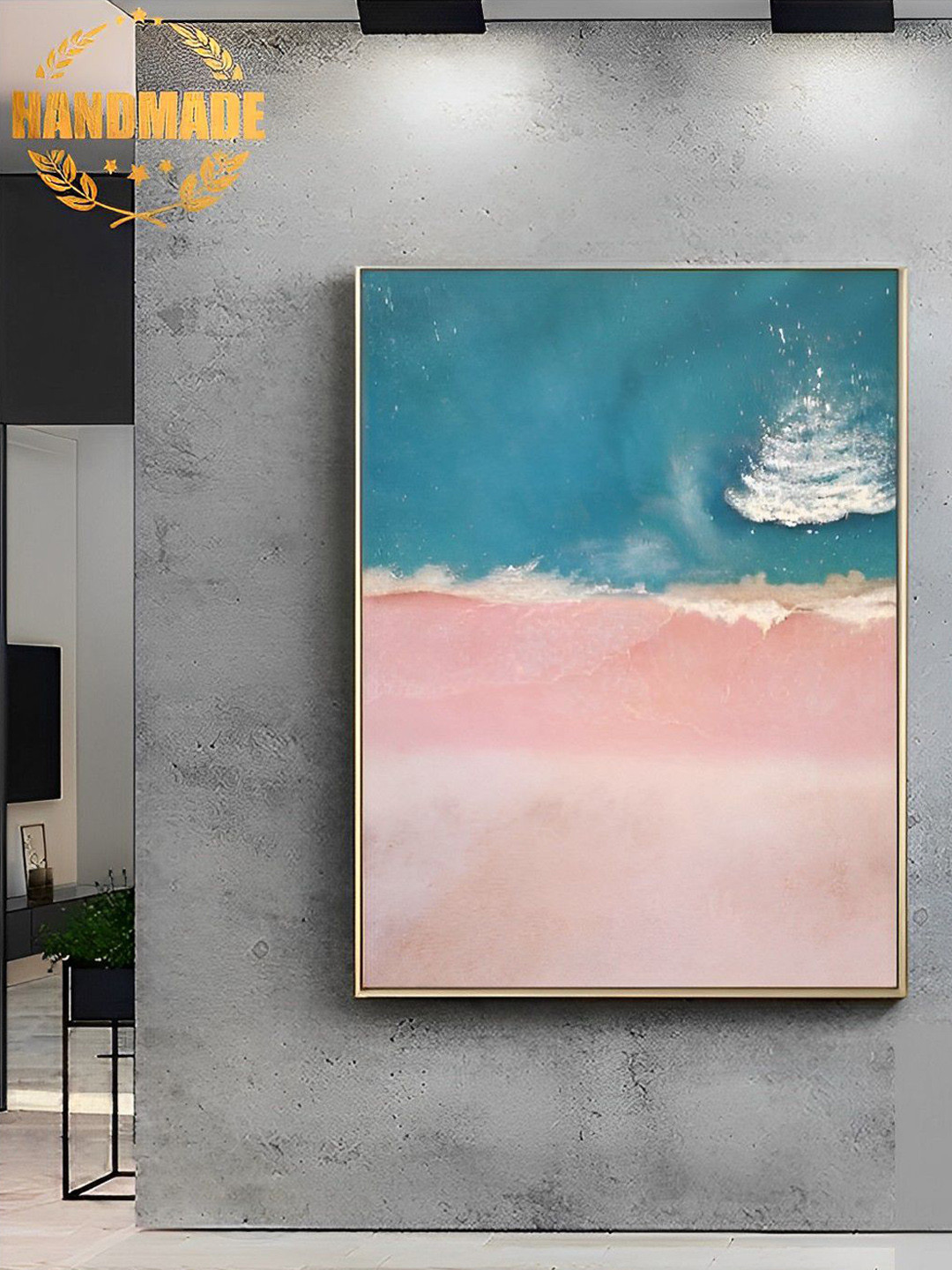

THE HANDMADE FLAIR Blue & Peach Painting Framed Wall Art