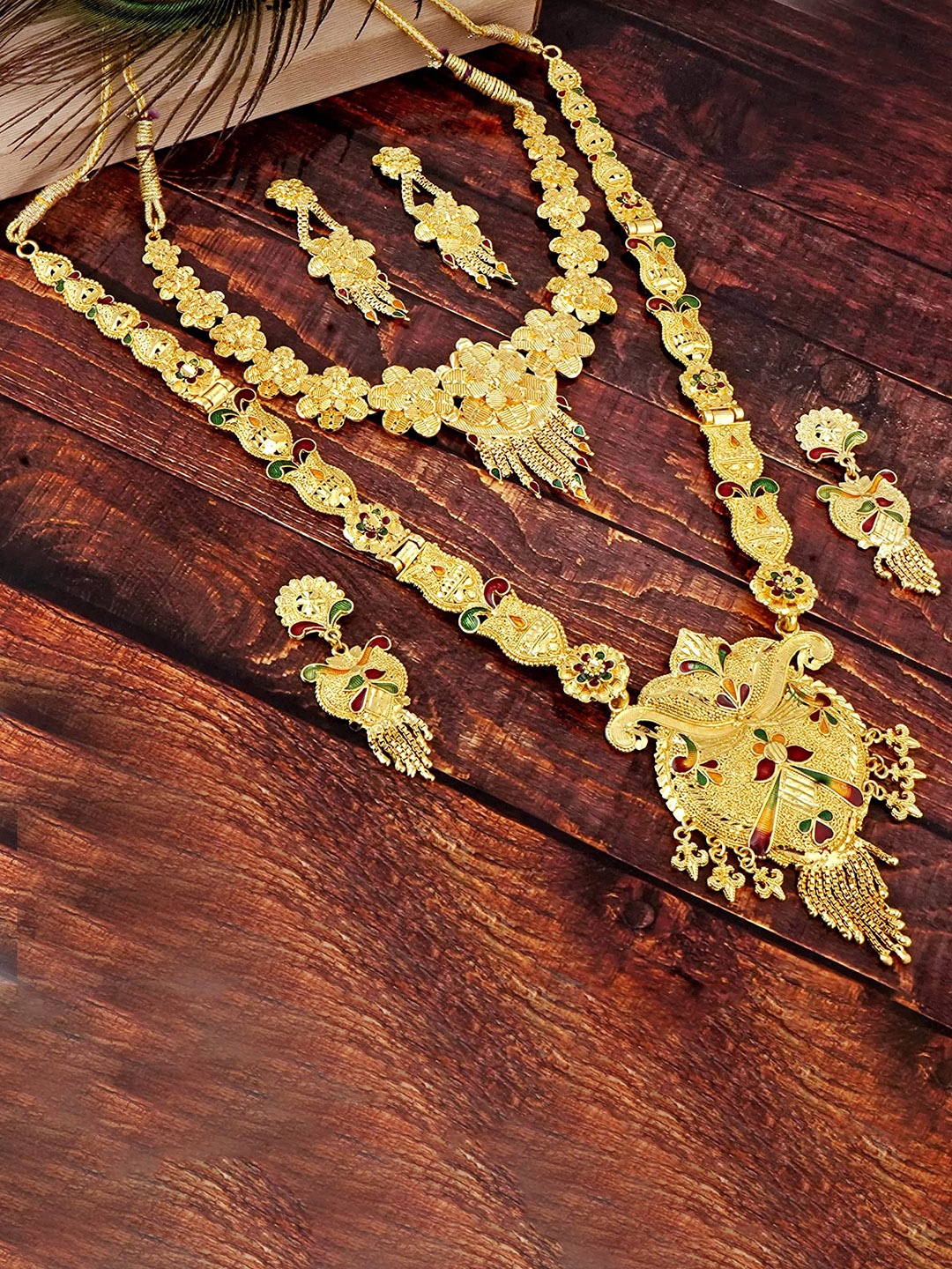 

MANSIYAORANGE Set Of 2 Gold-Plated Enameled Designed Jewellery Set