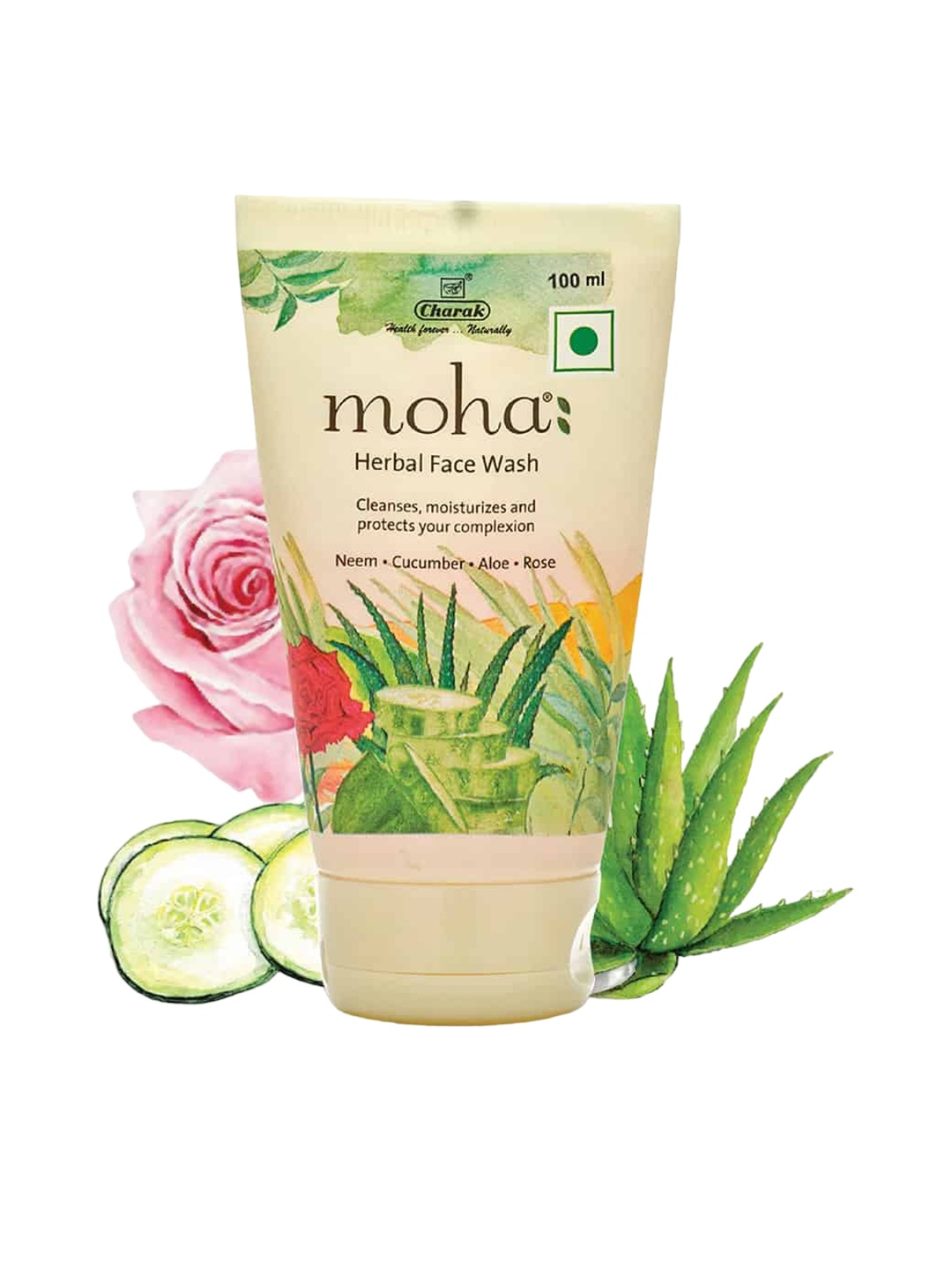 

moha Herbal Face Wash with Neem Cucumber Aloe & Rose - 100 ml, Cream