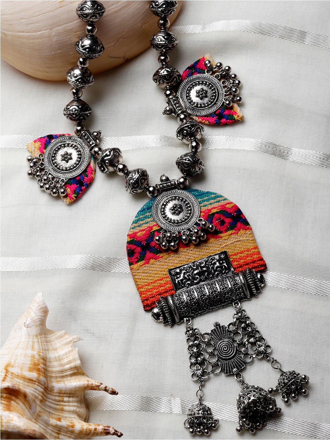

Moedbuille Brass Silver-Plated Oxidised Necklace