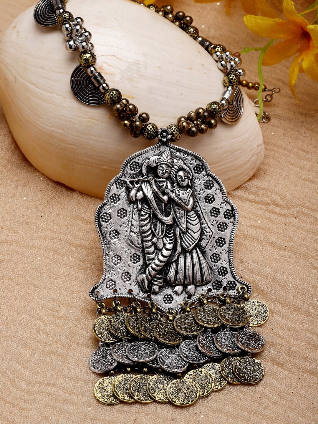 

Moedbuille Brass Silver-Plated Temple Necklace
