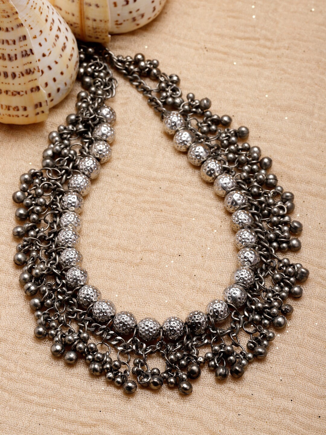

Moedbuille Brass Silver-Plated Oxidised Necklace