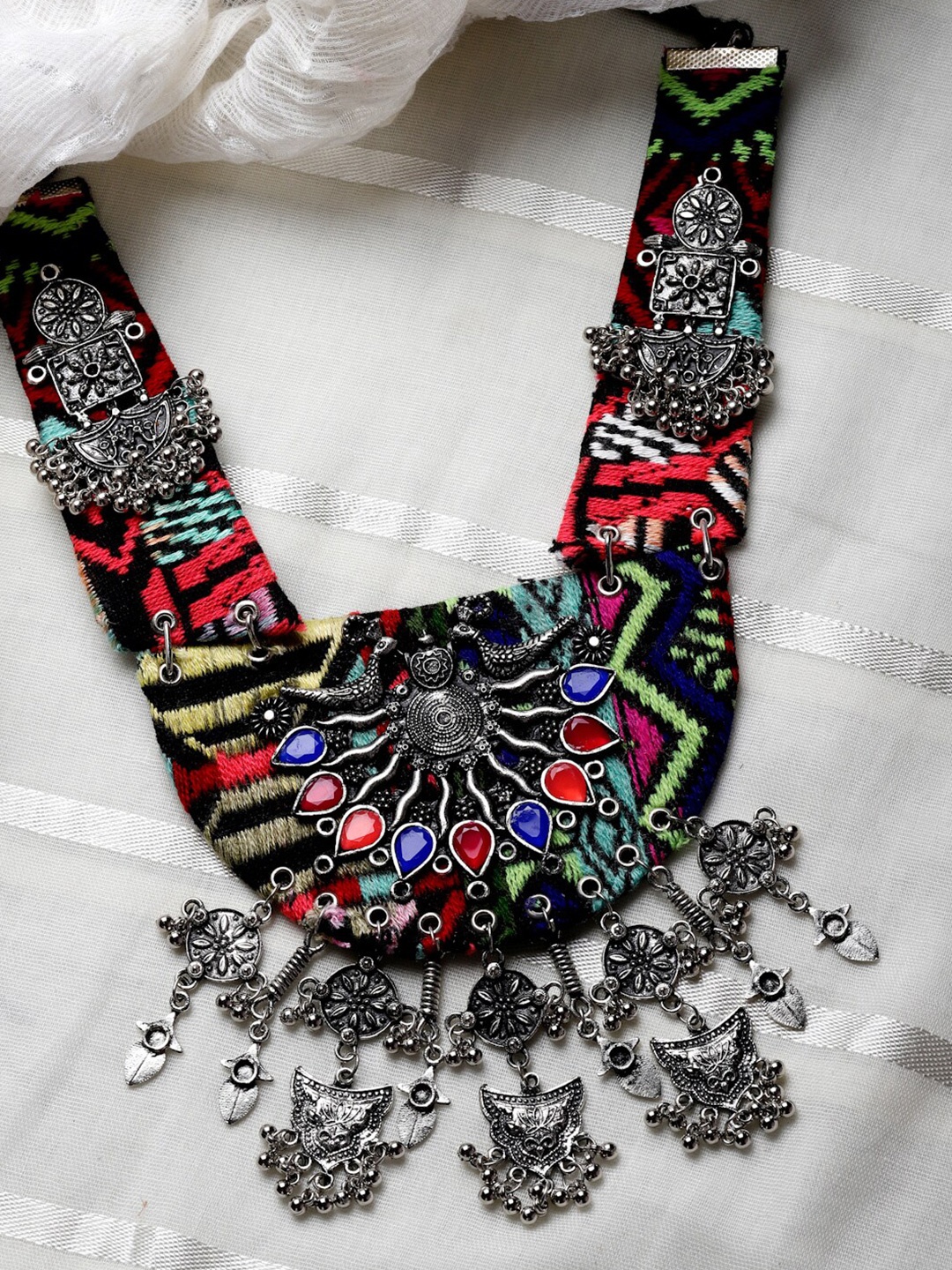 

Moedbuille Brass Silver-Plated Oxidised Necklace
