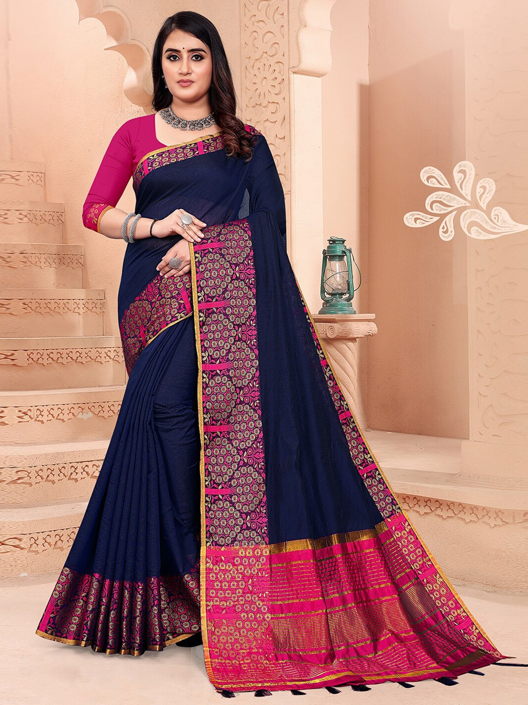 

Pisara Zari Silk Cotton Chanderi Saree, Navy blue