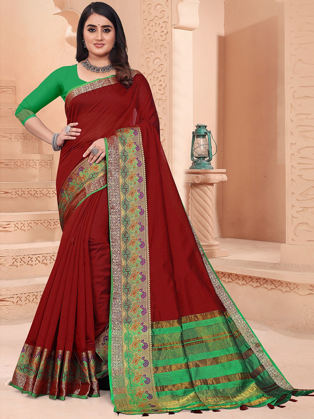 

Pisara Zari Silk Cotton Chanderi Saree, Maroon