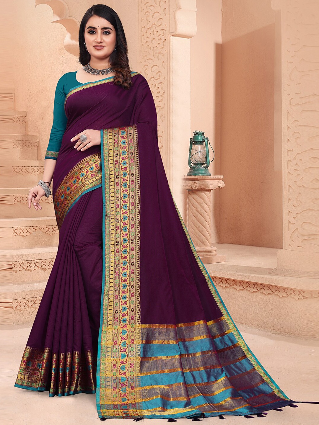 

Pisara Woven Design Silk Cotton Chanderi Saree, Purple