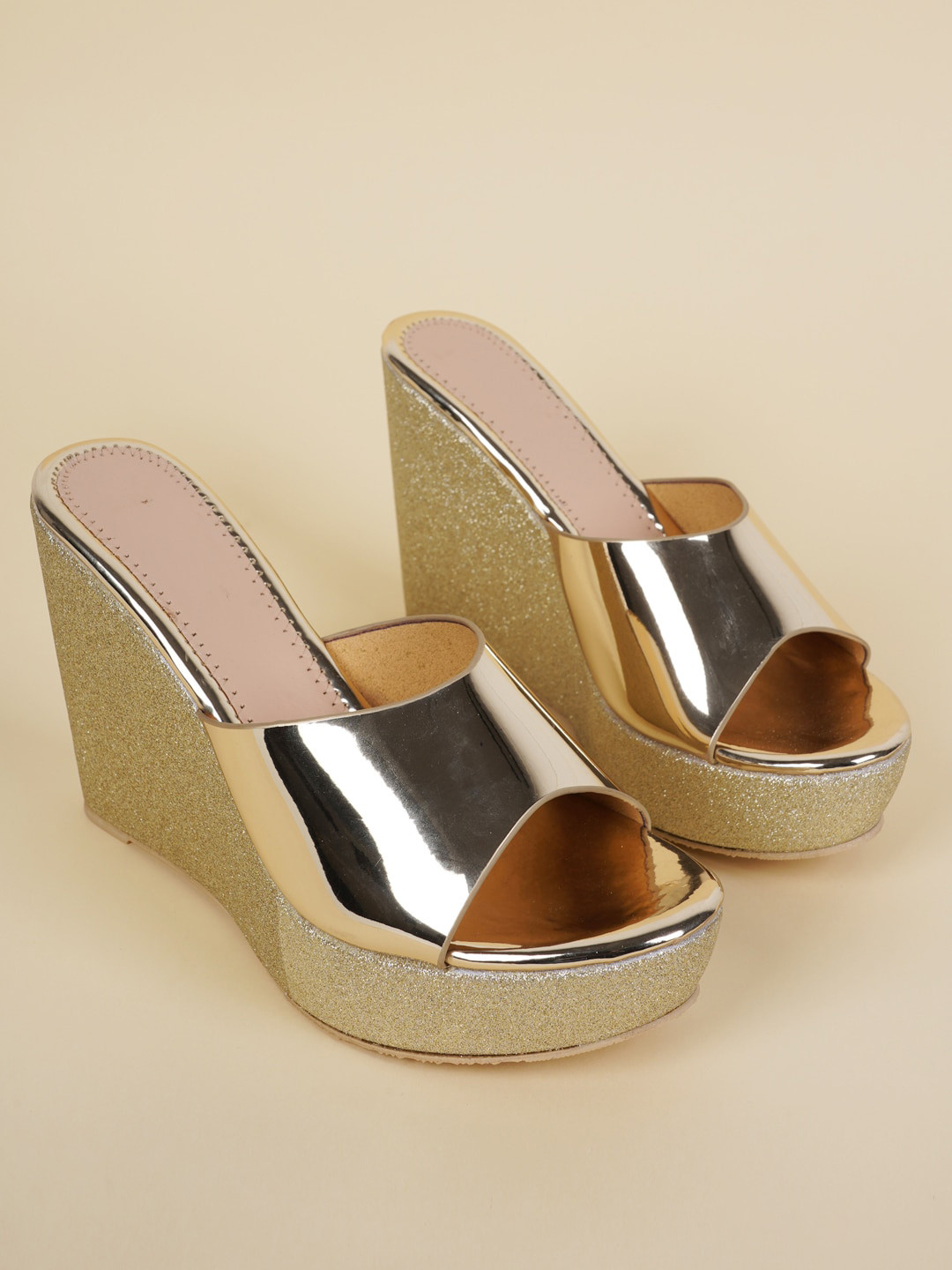 

SAPATOS Open Toe Wedge Heels, Gold
