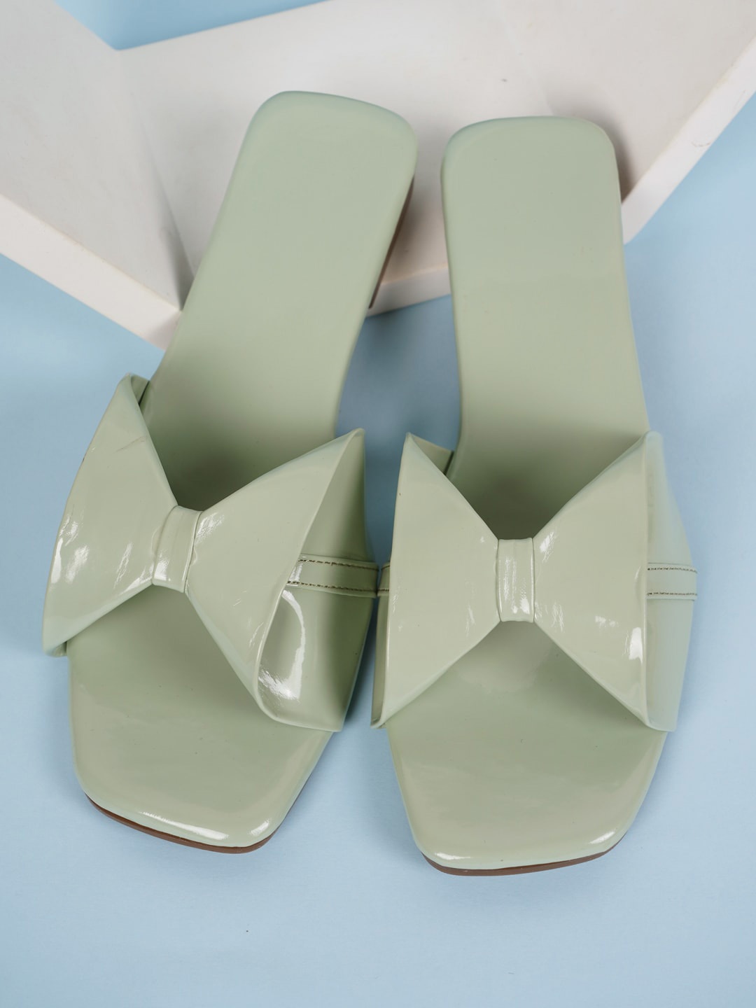 

SAPATOS Open Toe Flats With Bows, Sea green