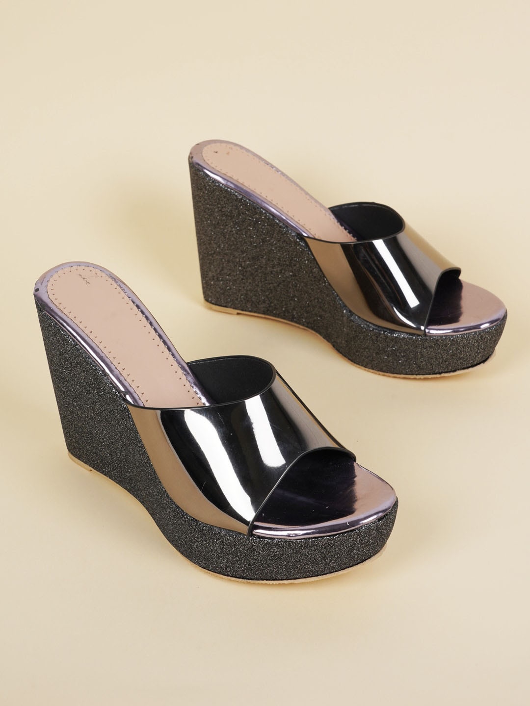

SAPATOS Embellished Open Toe Wedge Heels, Grey