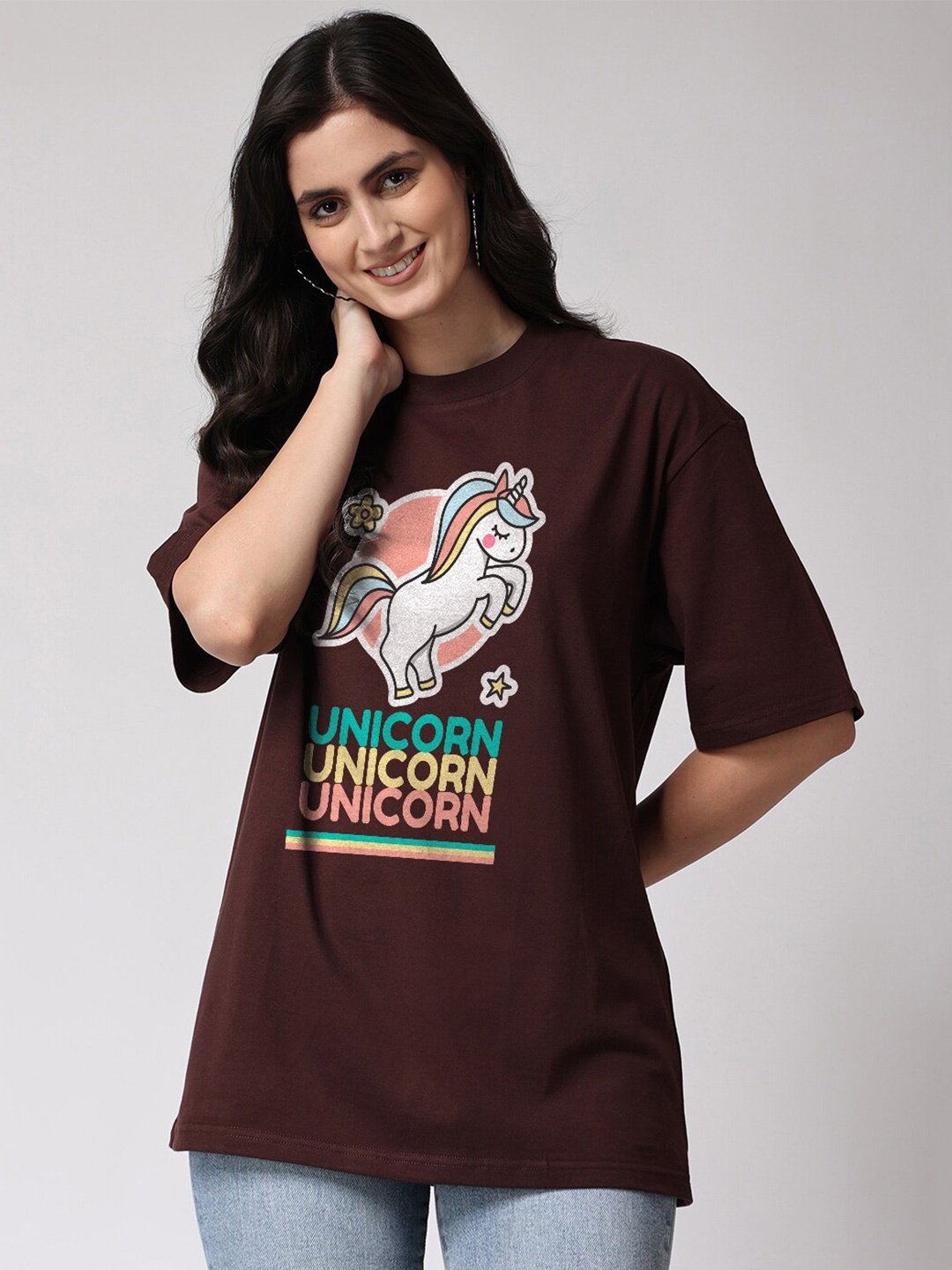

The Label Bar Unicorn Printed Oversize Fit Cotton T-shirt, Brown