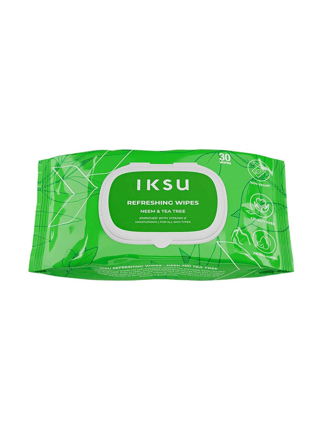 

Iksu by Lifestyle Refreshing Wipes with Neem & Tea Tree - 30 Wipes, Green