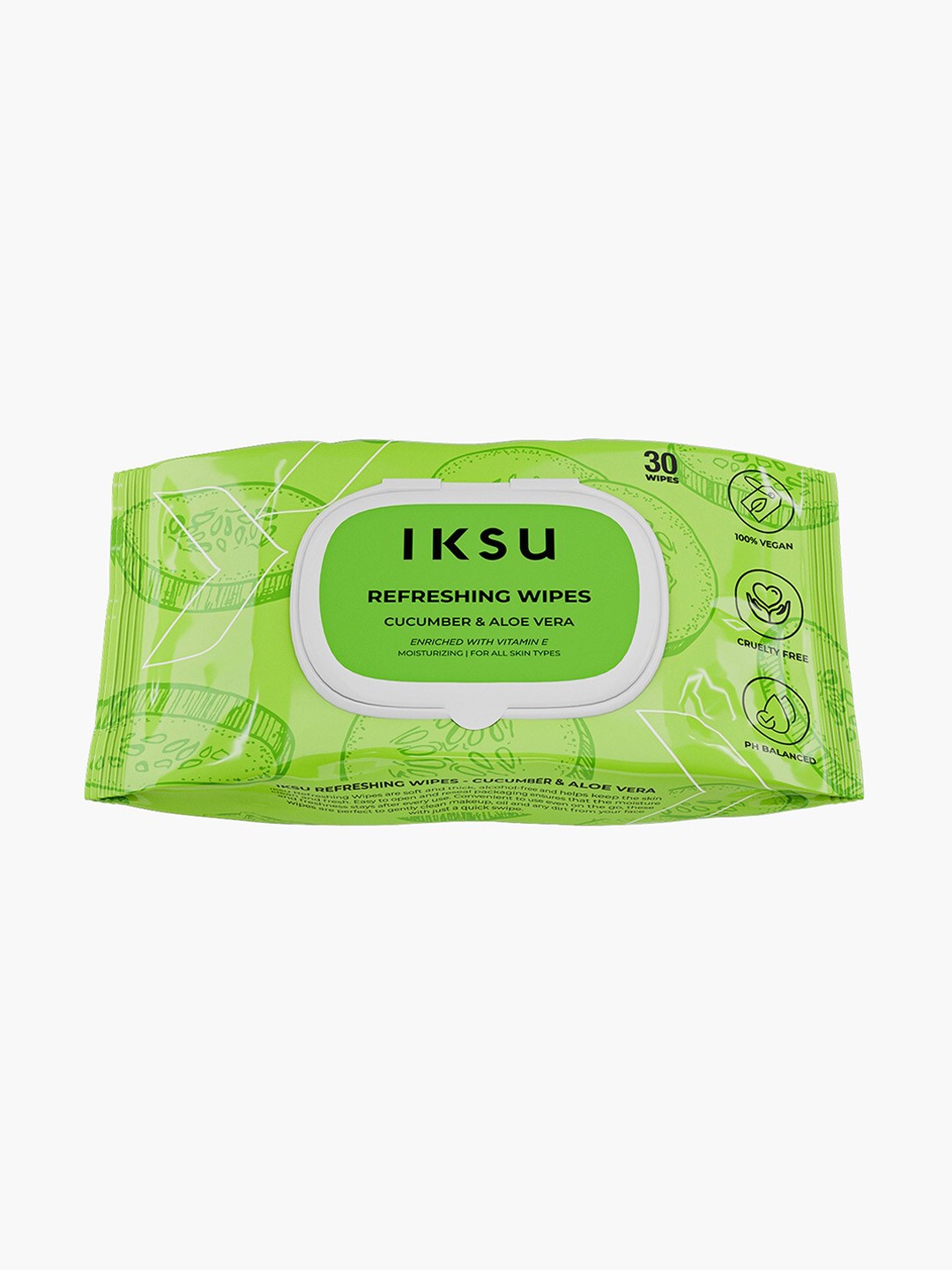 

Iksu by Lifestyle Refreshing Wipes with Cucumber & Aloe Vera - 30 Wipes, Green