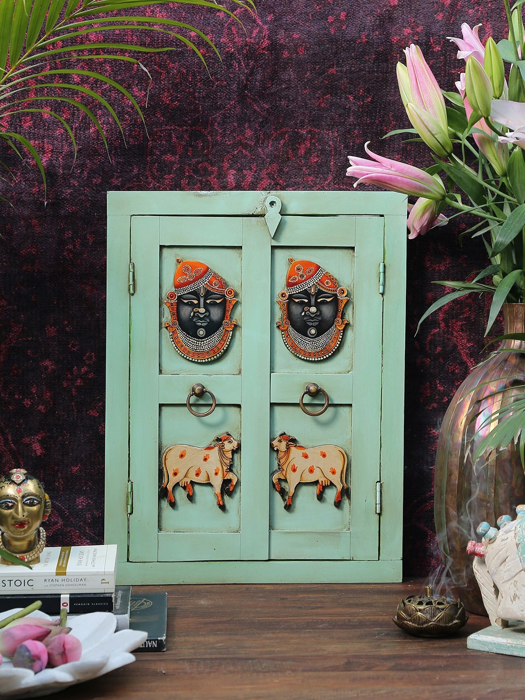 

Amoliconcepts Revive Green Double Door Wooden Wall Decor With Mirror