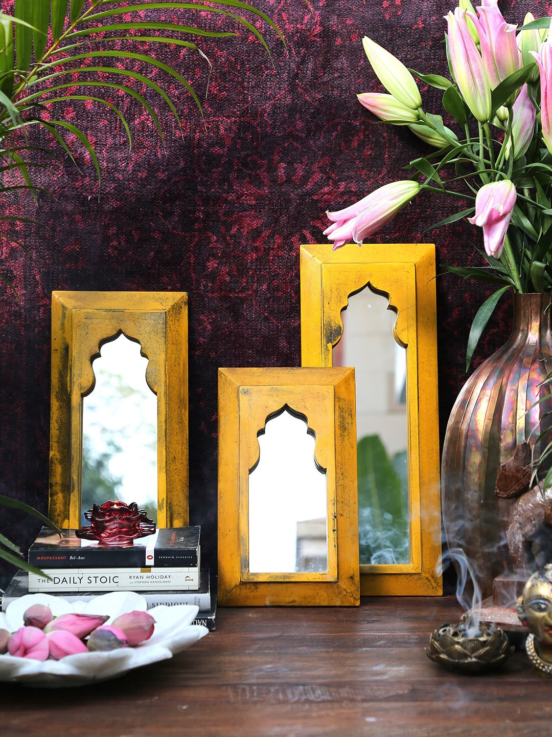 

Amoliconcepts Revive Yellow 3-Pieces Wooden Mehrab Mirrors