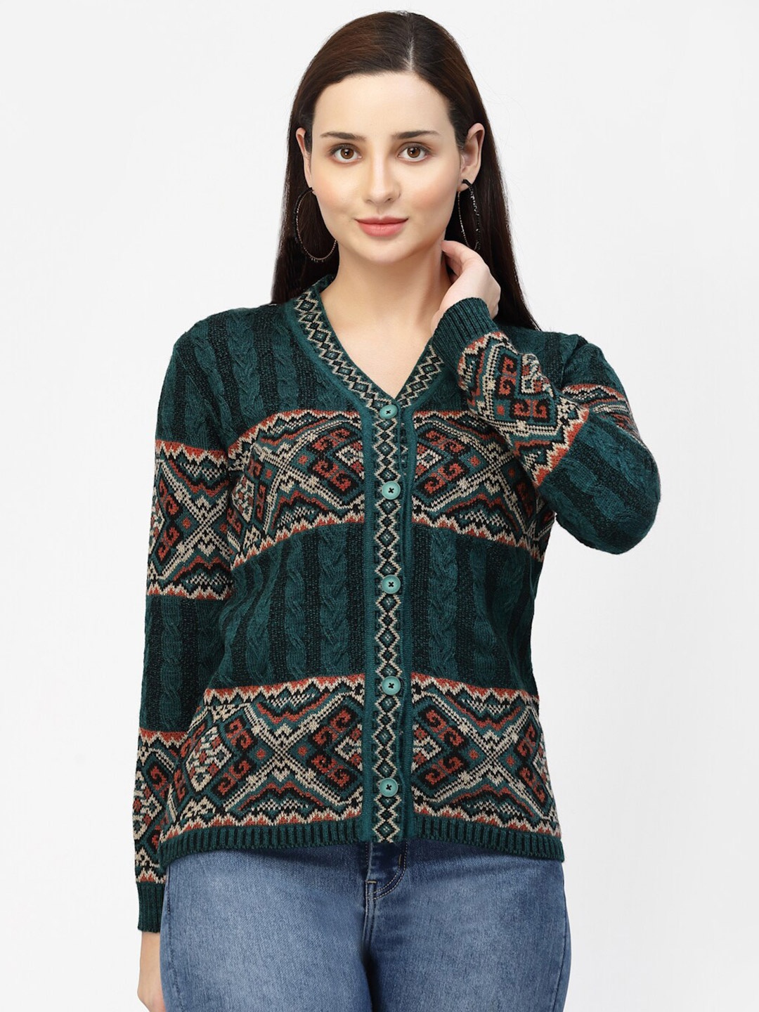 

Kalt Cable Knit Acrylic Cardigan, Green