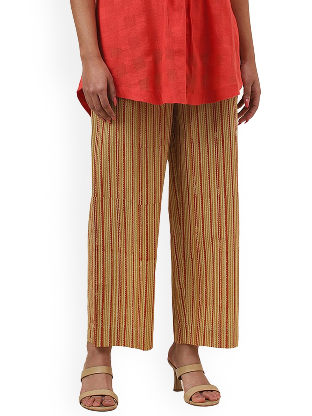 

Fabindia Women Striped Cotton Trousers, Mustard
