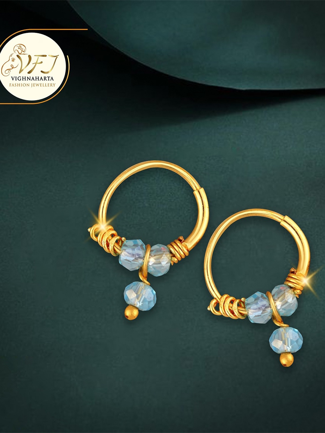 

Vighnaharta Gold-Plated Artificial Stones Classic Hoop Earrings