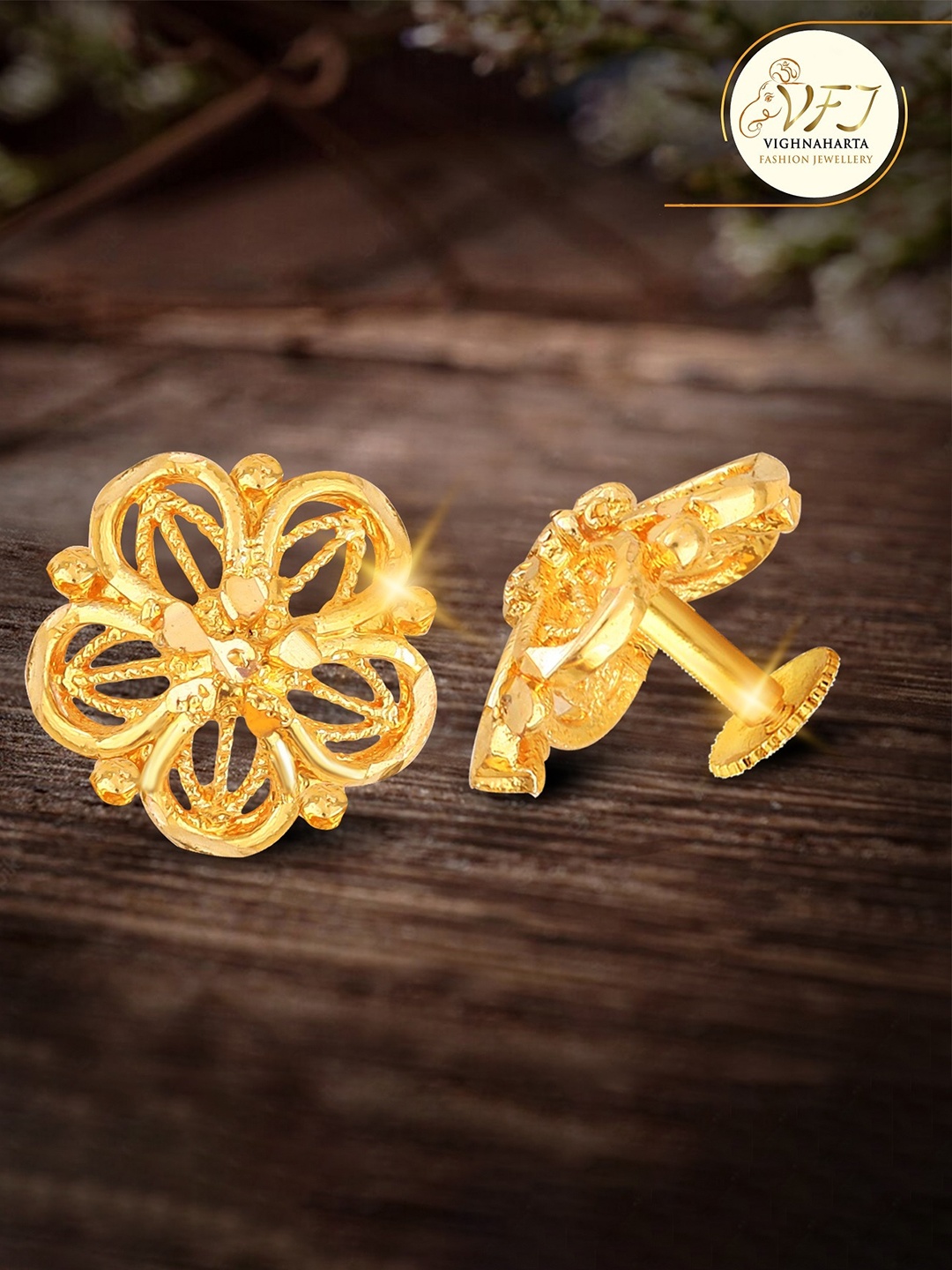 Vighnaharta Gold-Plated Floral Studs Earrings