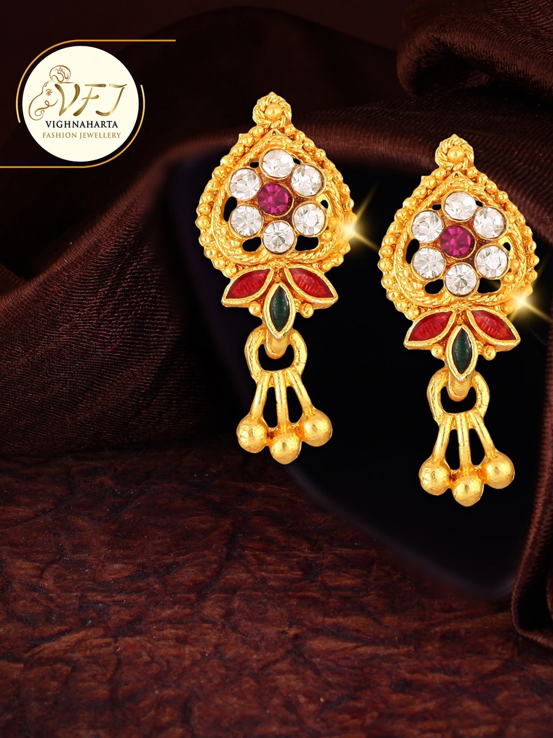 

Vighnaharta Gold-Plated Floral Drop Earrings