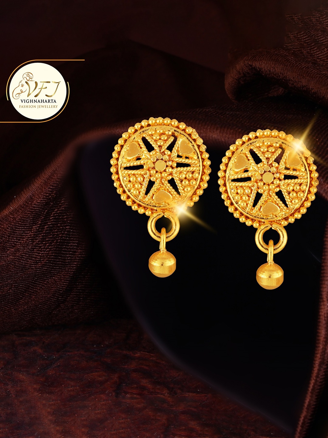 

Vighnaharta Gold-Plated Floral Drop Earrings