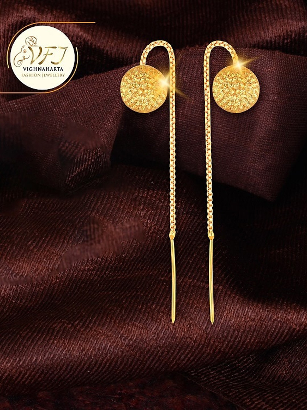 

Vighnaharta Gold-Plated Circular Drop Earrings
