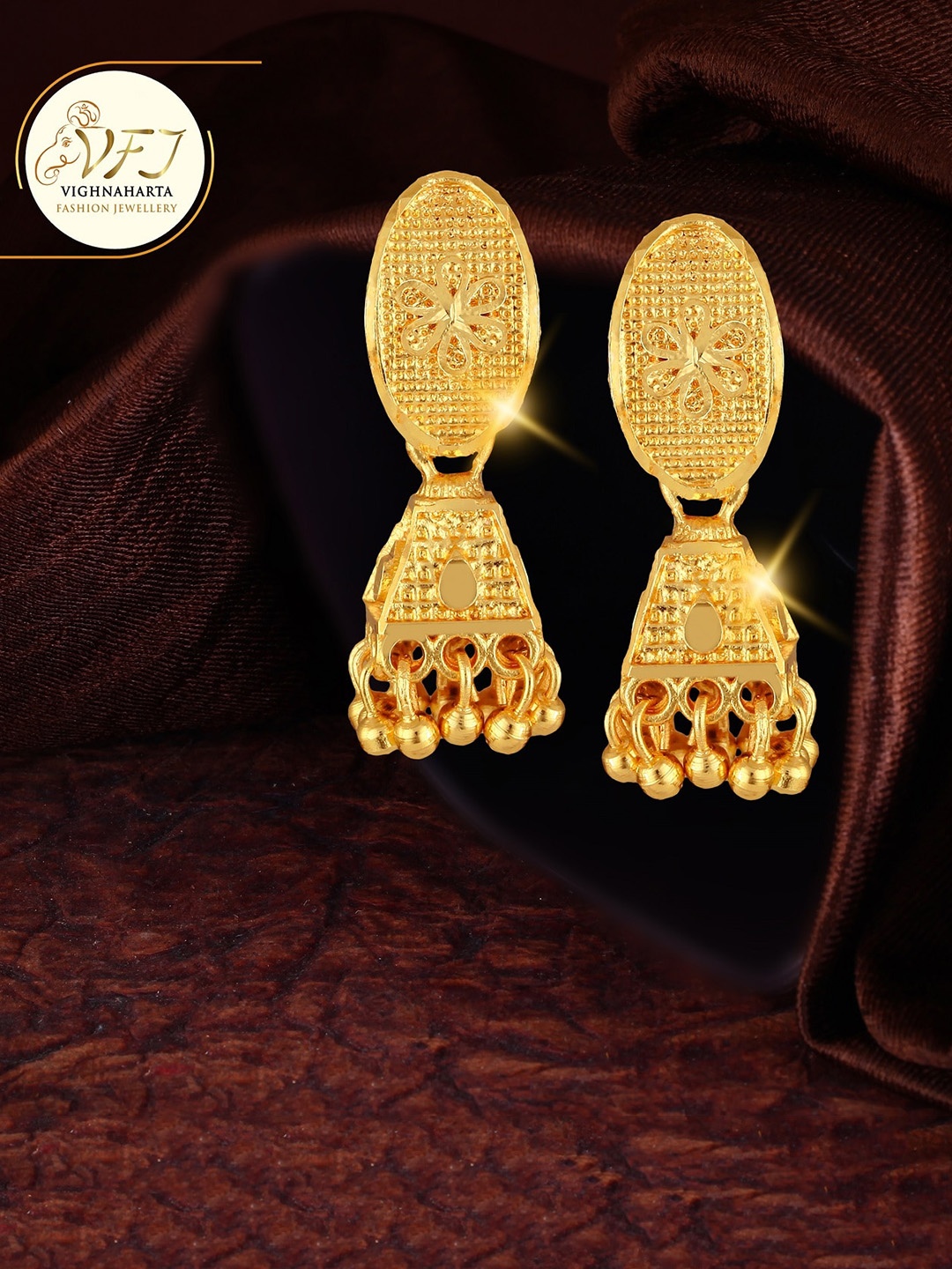Vighnaharta Gold Plated Floral Jhumkas Earrings