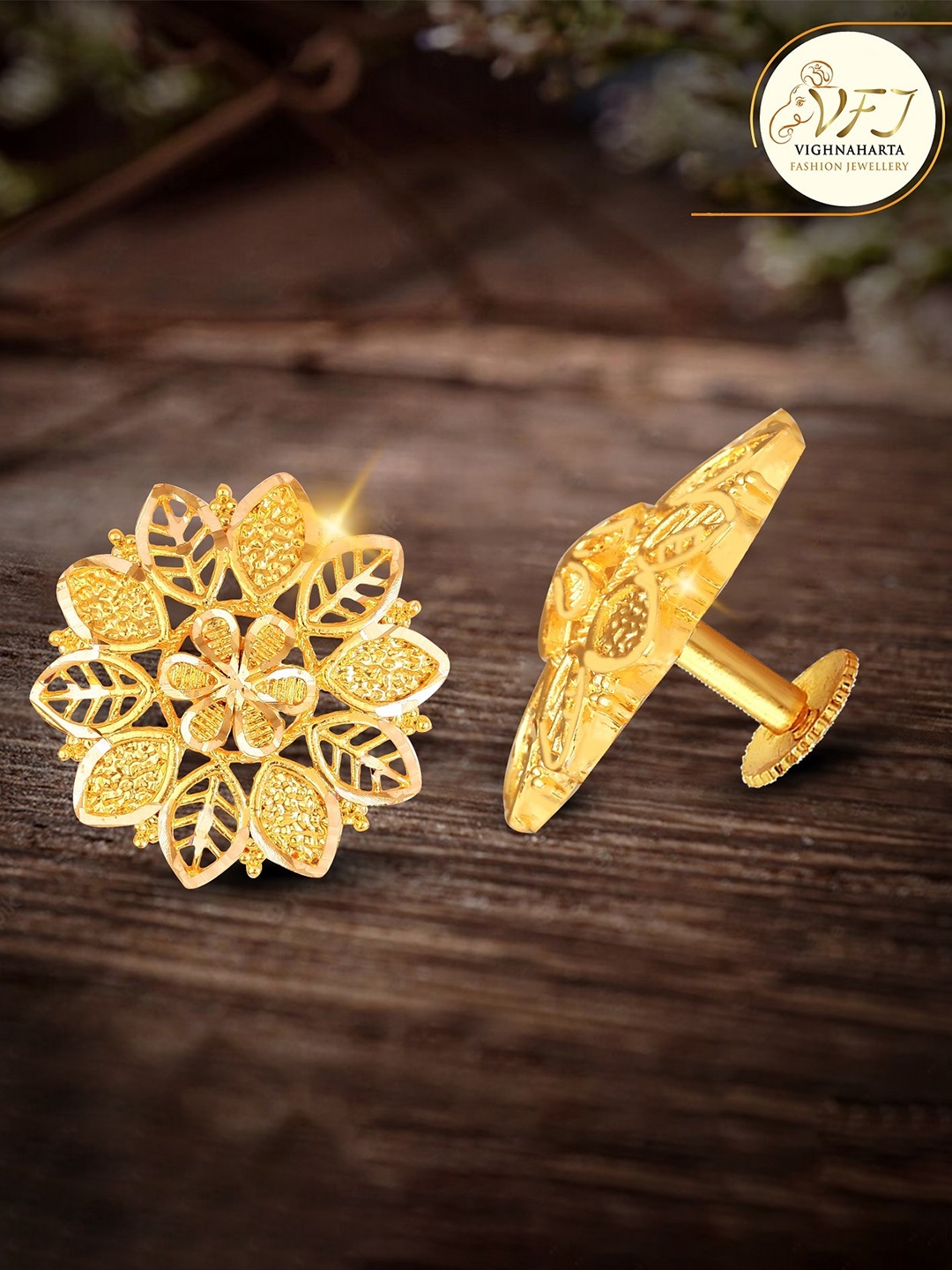 

Vighnaharta Gold-Plated Floral Studs Earrings