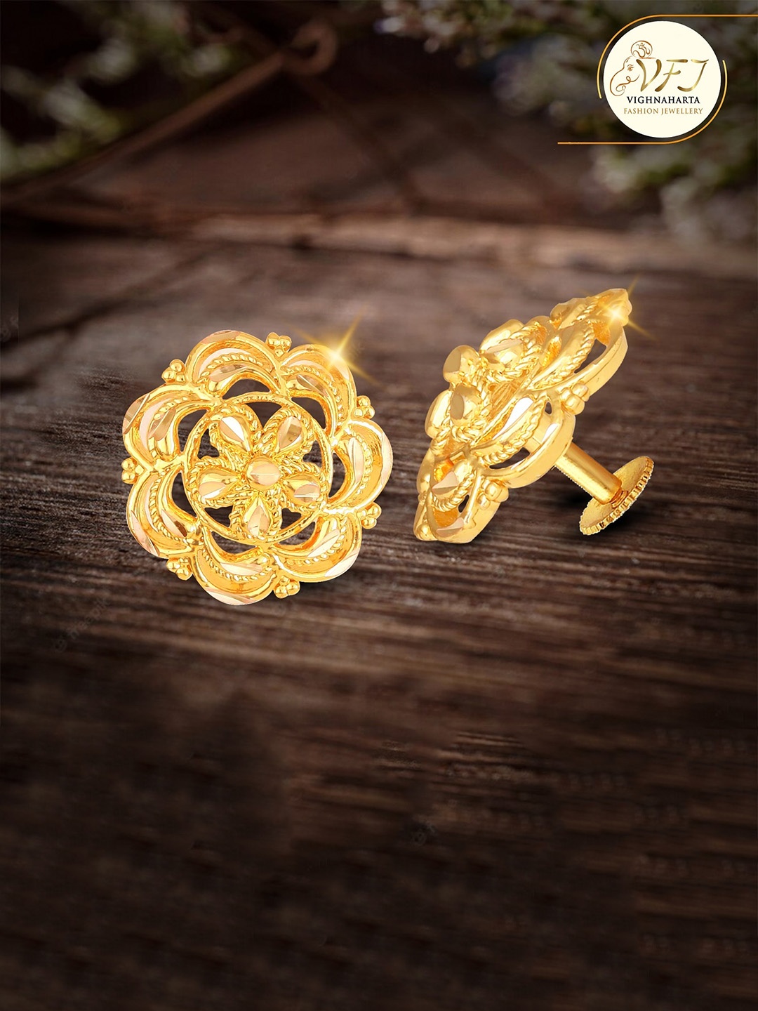 

Vighnaharta Gold-Plated Floral Studs Earrings
