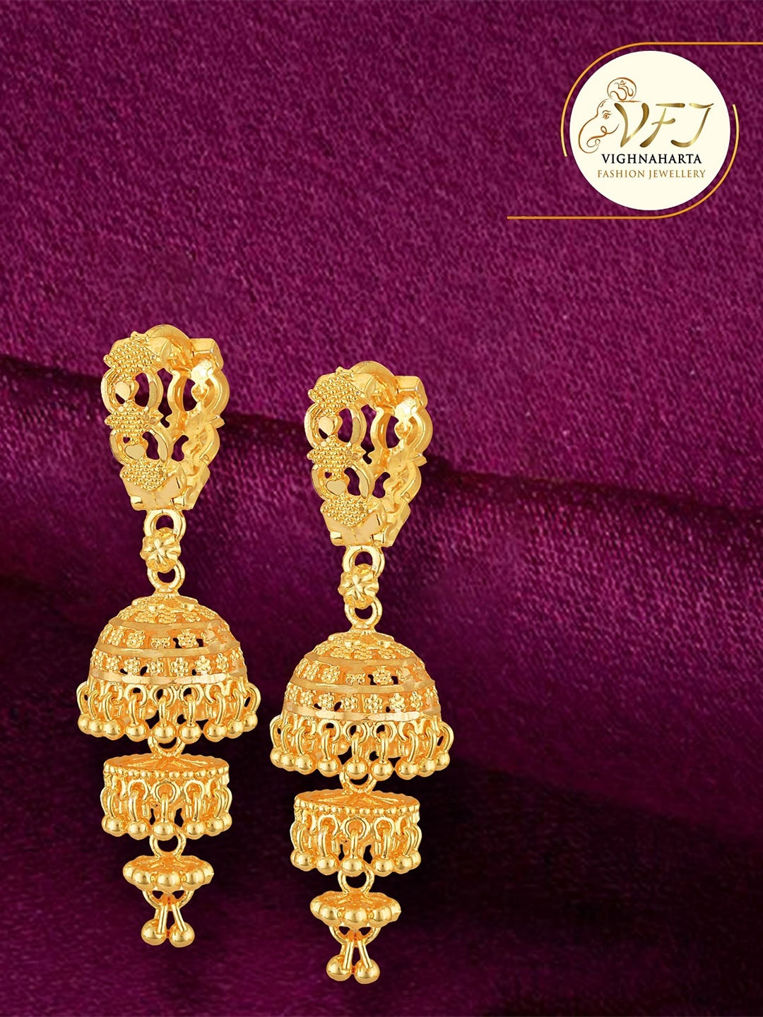 

Vighnaharta Gold-Plated Floral Jhumki Earrings