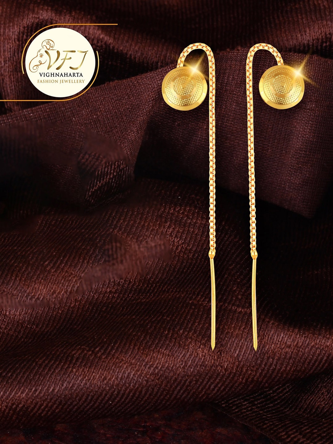 

Vighnaharta Gold-Plated Circular Drop Earrings