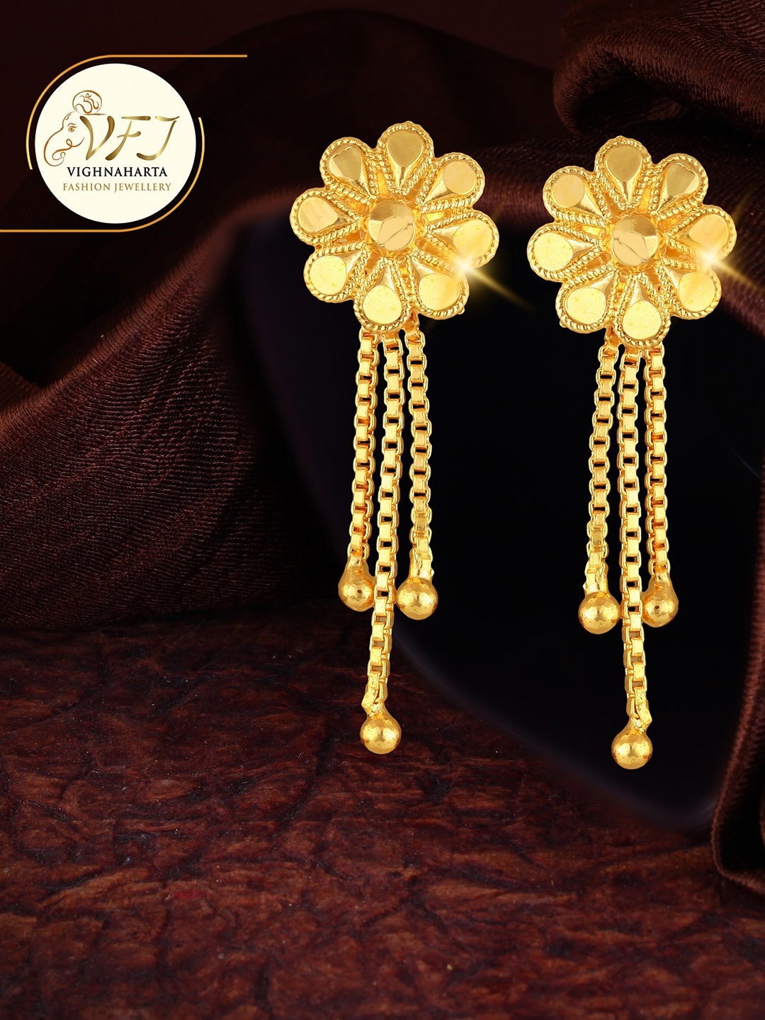 

Vighnaharta Gold Plated Floral Drop Earrings