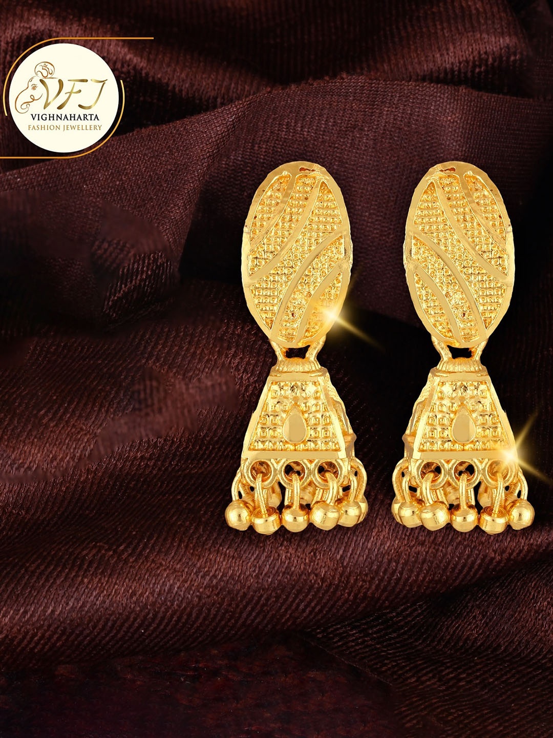 

Vighnaharta Gold-Plated Floral Jhumkas Earrings