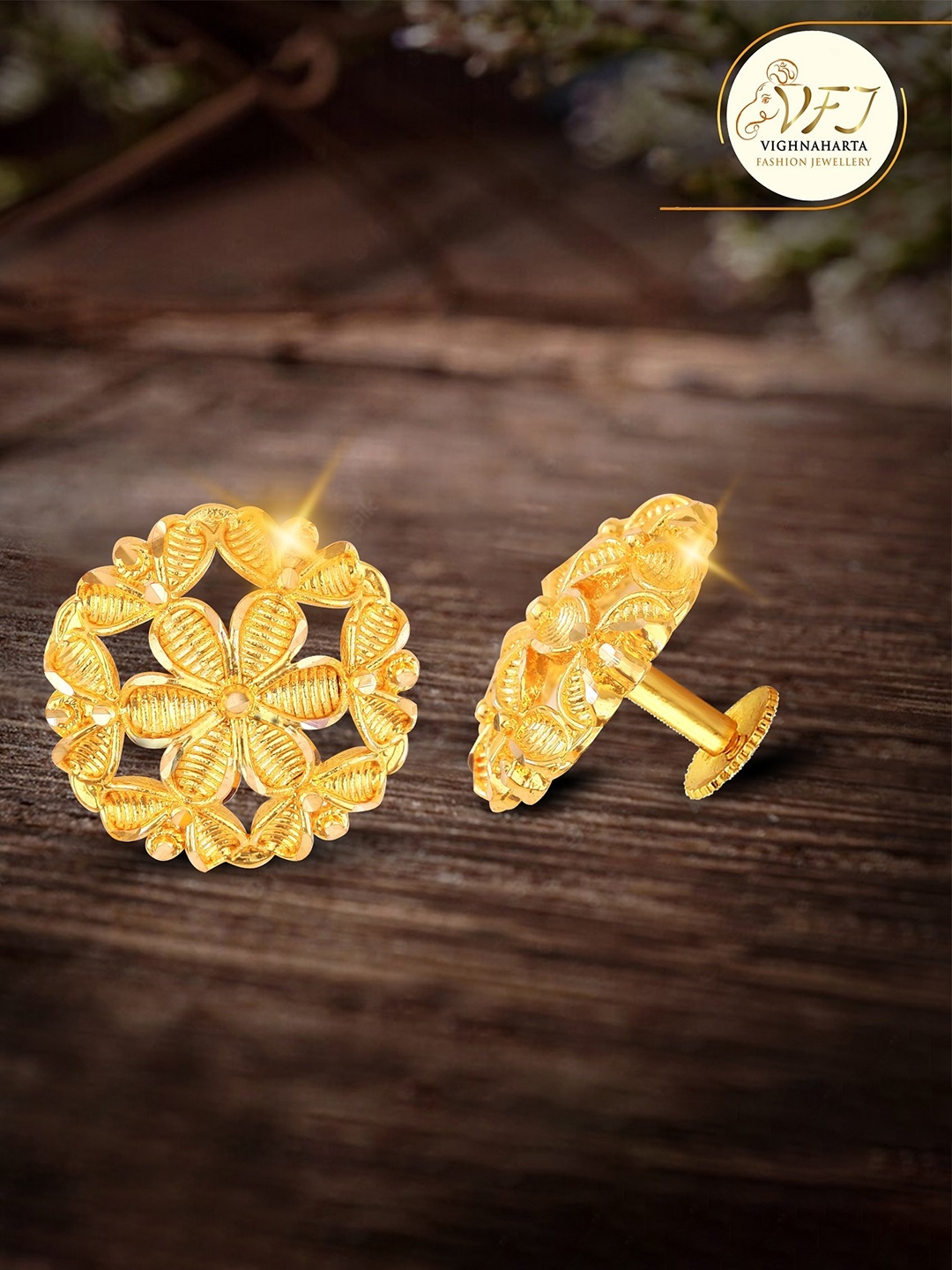 

Vighnaharta Gold-Plated Floral Studs Earrings