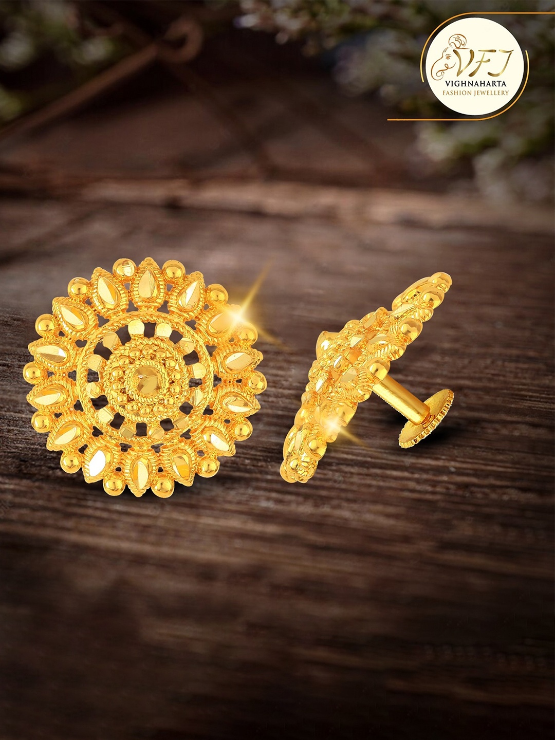 

Vighnaharta Gold-Plated Floral Studs Earrings